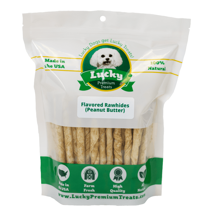 Lucky Premium Treats Peanut Butter Flavored Rawhide Dog Treats for Small Dogs, Bag