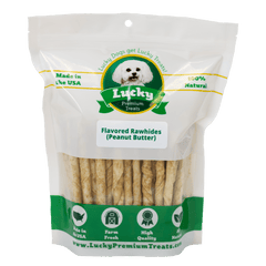 Lucky Premium Treats Peanut Butter Flavored Rawhide Dog Treats for Small Dogs, Bag