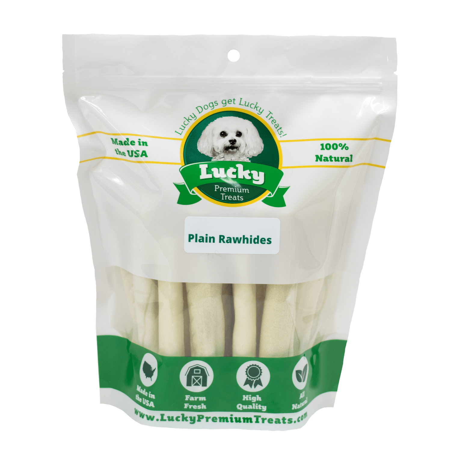 Lucky Premium Treats Plain Rawhide Dog Treats for Small Dogs, Bag