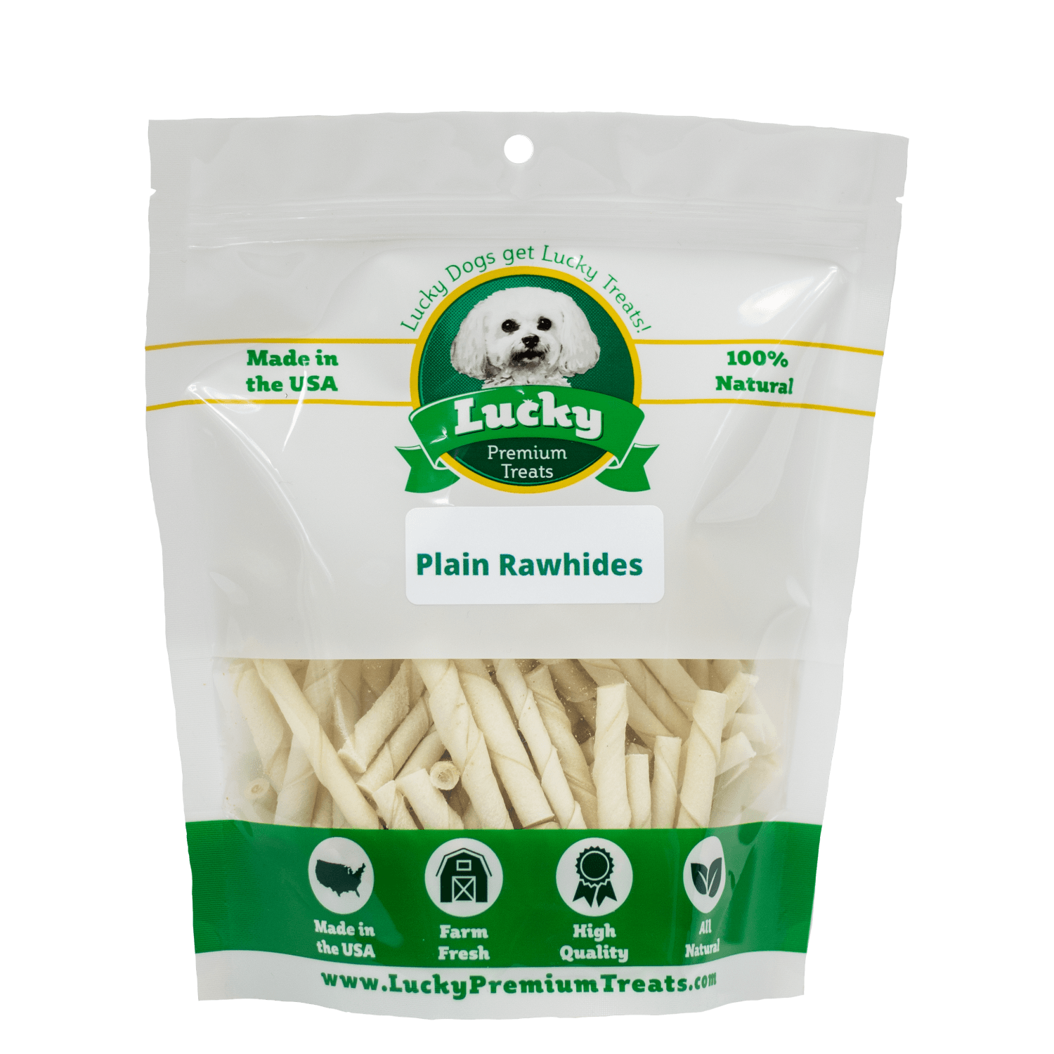 Lucky Premium Treats Plain Rawhide Dog Treats for Toy Size and Lap Dogs, Bag