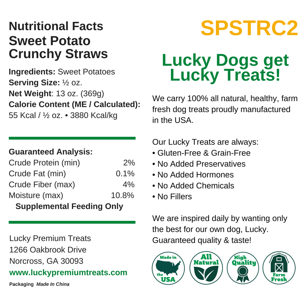  Nutritional Facts + Sweet Potato Crunchy Straws + All Natural + No chemicals + No Added Hormones + No fillers 