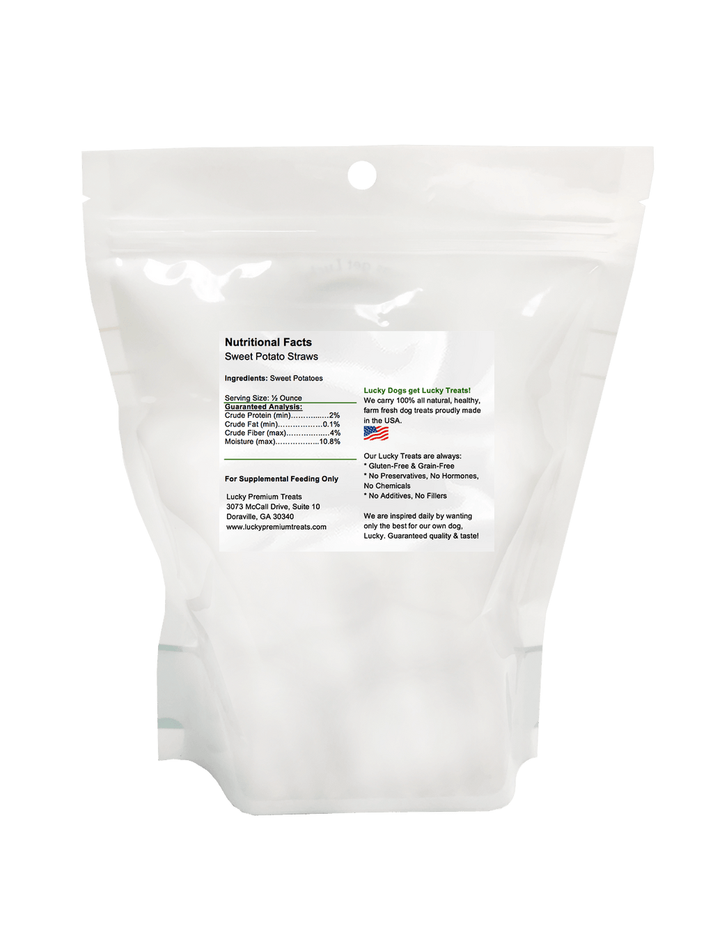 Lucky Premium Treats Sweet Potato Straws Dog Treats, Bag Back