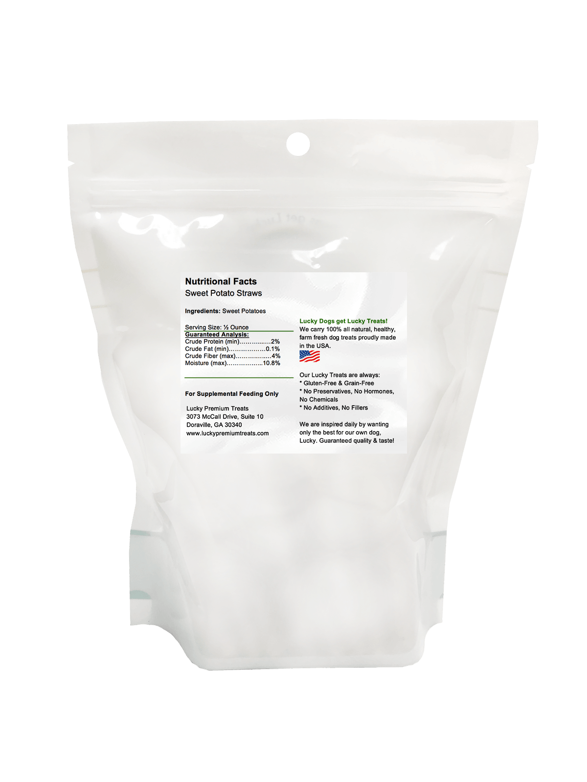 Lucky Premium Treats Sweet Potato Straws Dog Treats, Bag Back