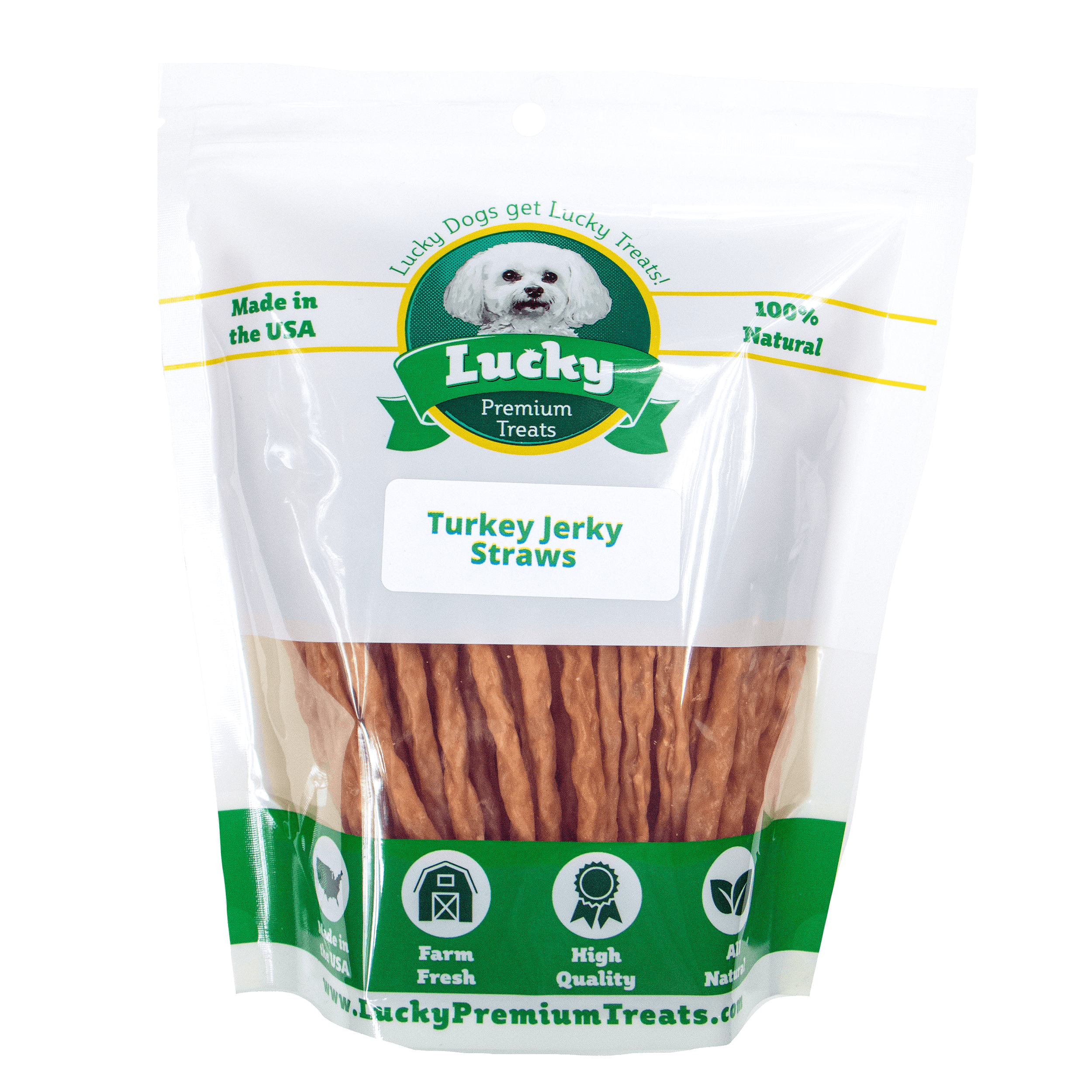 Lucky Premium Treats - Turkey Jerky Straws for Dogs, bag