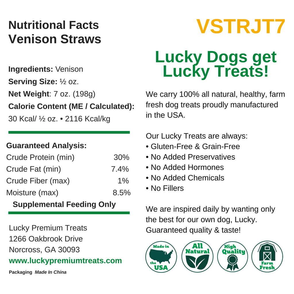  Nutritional Facts + Venison Straws + All Natural + No chemicals + No Added Hormones + No fillers 